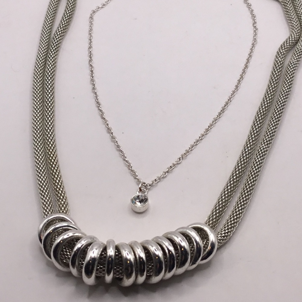 Serpentine Chain Necklace w/ Sliding Discs and Dainty Solo Crystal Necklace SET